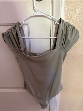 Smocked Sleeve Sage Ribbed Bodysuit